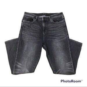 Dear John faded black skinny jeans with jewel detail at front pockets.